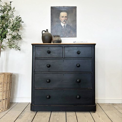 Victorian Antique Ebonised Chest Of Drawers 