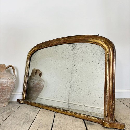 Victorian Antique Overmantle Gilt Foxed Mirror 