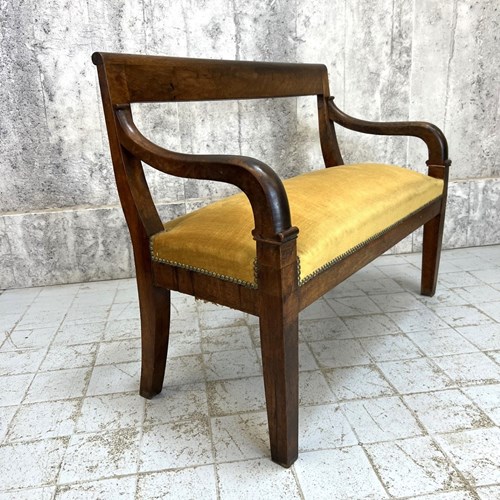 French Walnut Wood Upholstered Bench