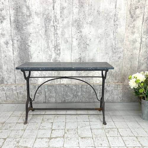 Black Marble And Cast Iron Bistro Style Console Table