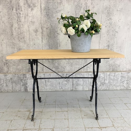 100Cm Wide French Bistro Table With New Solid Oak Top And Cast Iron Legs