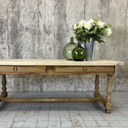 201Cm Stripped Oak Farmhouse Refectory Dining Table With Stretcher