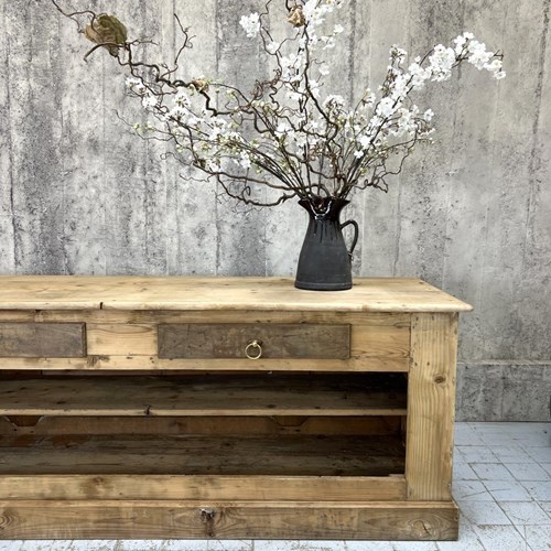 226Cm Vintage Shop Counter With Open Shelves And Paneling