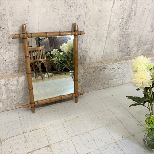 72Cm High Mid Century Bamboo Framed Mirror