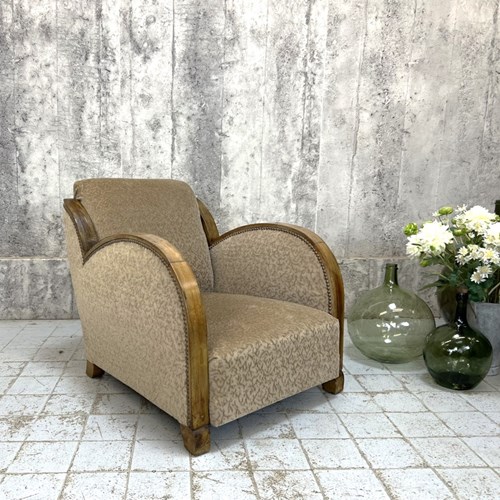 Art Deco 'Cloud' Armchair Original Champagne Coloured Jacquard Velvet Upholstery