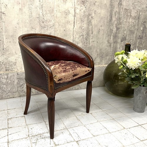 1930'S Carved Leather Low Back Office Chair