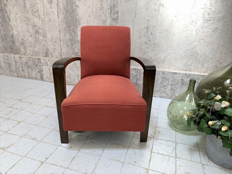 Individual Lounge Chair in Original Red Upholstery-vintage-french-vintage-french-boho-art-deco-red-lounge-chair2-main-637980739708426867.jpg