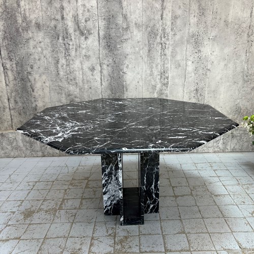 Mid Century Italian Hexagonal Black Marble Central Or Dining Table