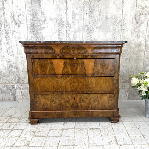 Black Veined Marble Top, Veneer Chest Of Drawers