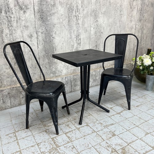 Black Tolix Metal Garden Table And Two Chairs