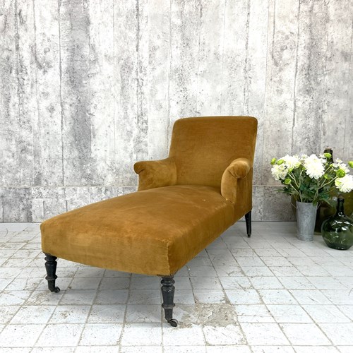 Napoleon III Gold Mustard Cotton Velvet Chaise Longue