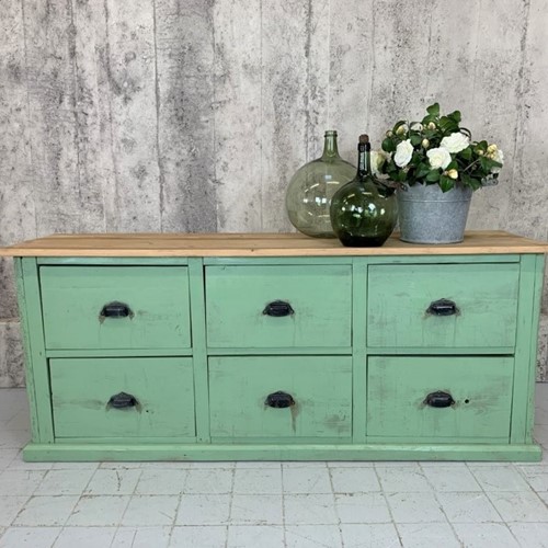 Green Hardware Store Counter Sideboard Drawers