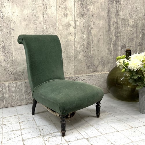 Napoleon III Sage Green Mohair Velvet Slipper Chair