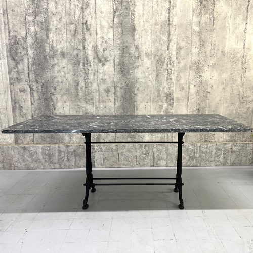 Large French Black Marble And Cast Iron Bistro Table