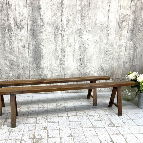 Pair Of Solid Oak 218.5Cm Long Benches