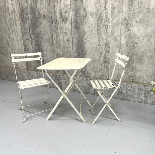 Folding White Garden Table And Two Bistro Chairs
