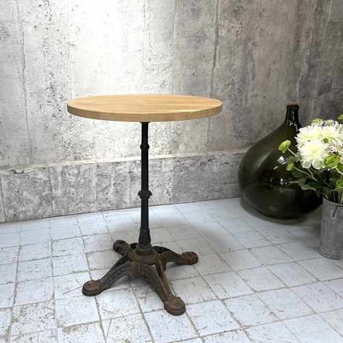 Circular Pedestal Solid Oak And Antique Cast Iron Bistro Table