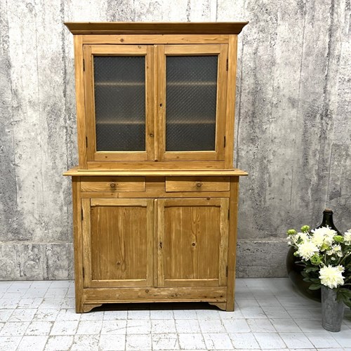 Pine Two Piece Dresser With Frosted Glazed Cabinets And Cupboard Storage