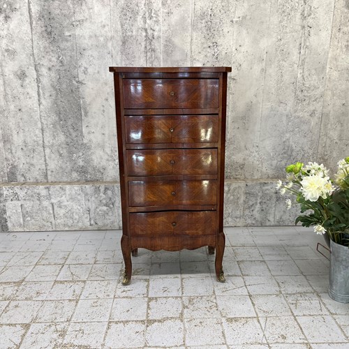 Narrow French Serpentine Veneer Chest Of Drawers