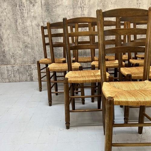 Set Of 10 Ladder Back Rush Seat Chairs