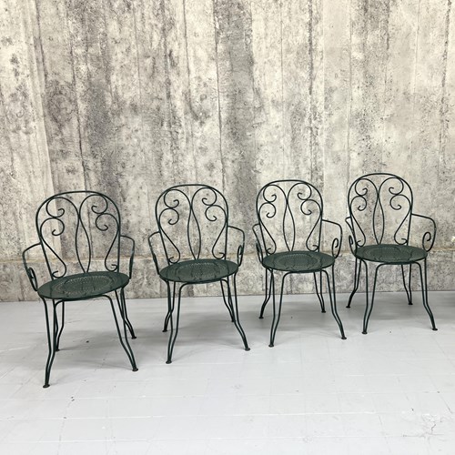 Set Of 4 Forest Green Metal Garden Chairs