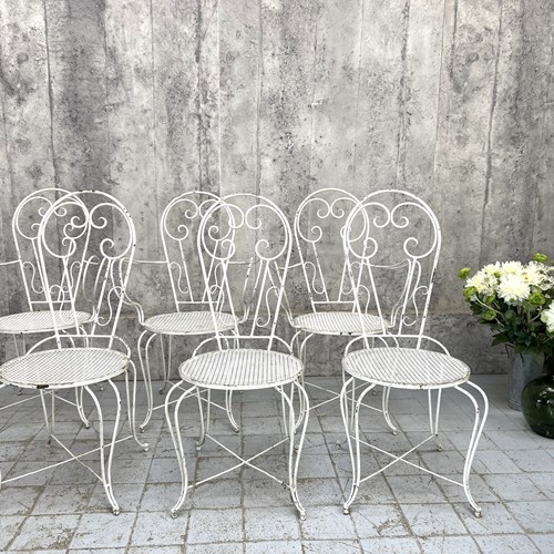 Set Of Six White French Decorative Metal Garden Carver (3) And Chairs (3)