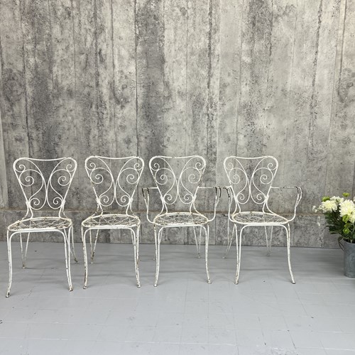 Set Of 4 White Metal Garden Chairs 2 Carvers 2 Chairs