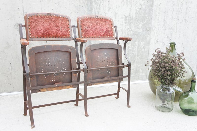 French Napoleon III 19th Century Metal, Wood, Red -vintage-french-vintage-french-etsy-boho-19th-century-metal-wood-cinema-seats1-main-637066518642268802.JPG