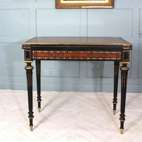 Antique French Napoleon III Inlaid Card Table