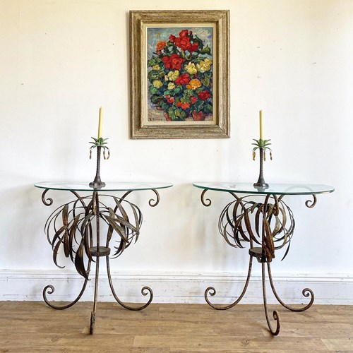 French Toleware Demi Lune Side Tables