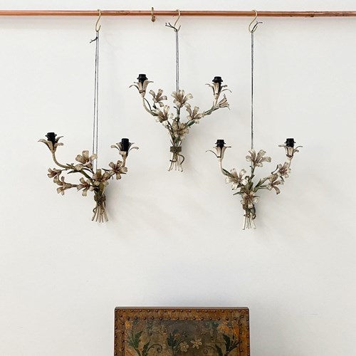 Early 20Th Century Trio Of French Toleware Wall Lights