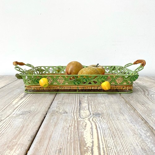 Vintage Toleware And Wicker Serving Tray