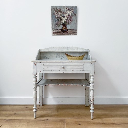 French Chippy White Marble Washstand