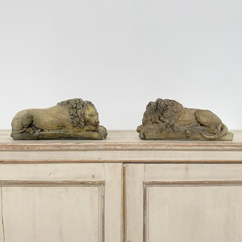Pair Of Plaster And Gesso Lions