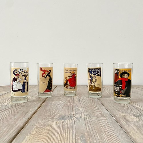 Set Of Five Vintage Cafe Glasses