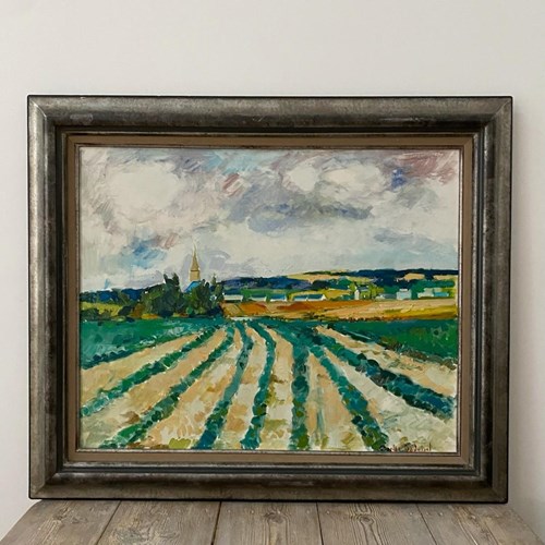 Large French Landscape Oil Painting By Charles Badoisel