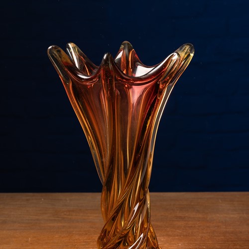 Unique free form honey amber Murano glass vase