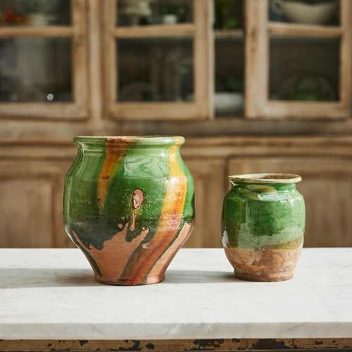 Pair Of Green Confit Pots