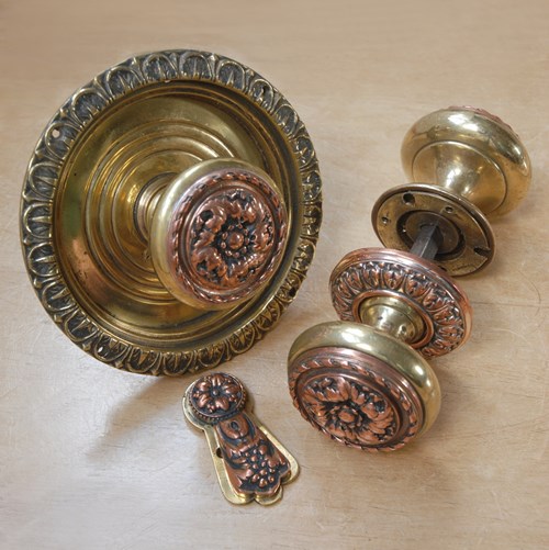 19Th Century Front Door Set; Handle, Bell Pull & Escutcheon