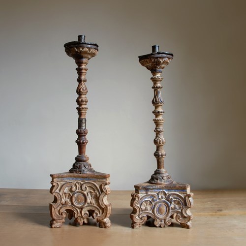18Th Century Italian Polychrome Altar Candlesticks