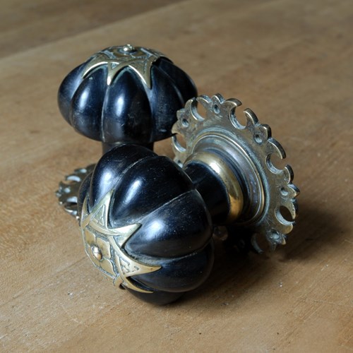 Large Ebony & Brass Door Knobs