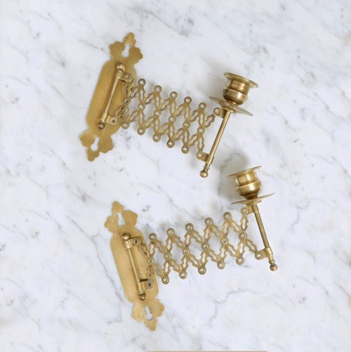 Accordion Arm Brass Candle Holders