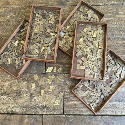 5 Wooden Trays Of Brass Engraved Pantograph Letters